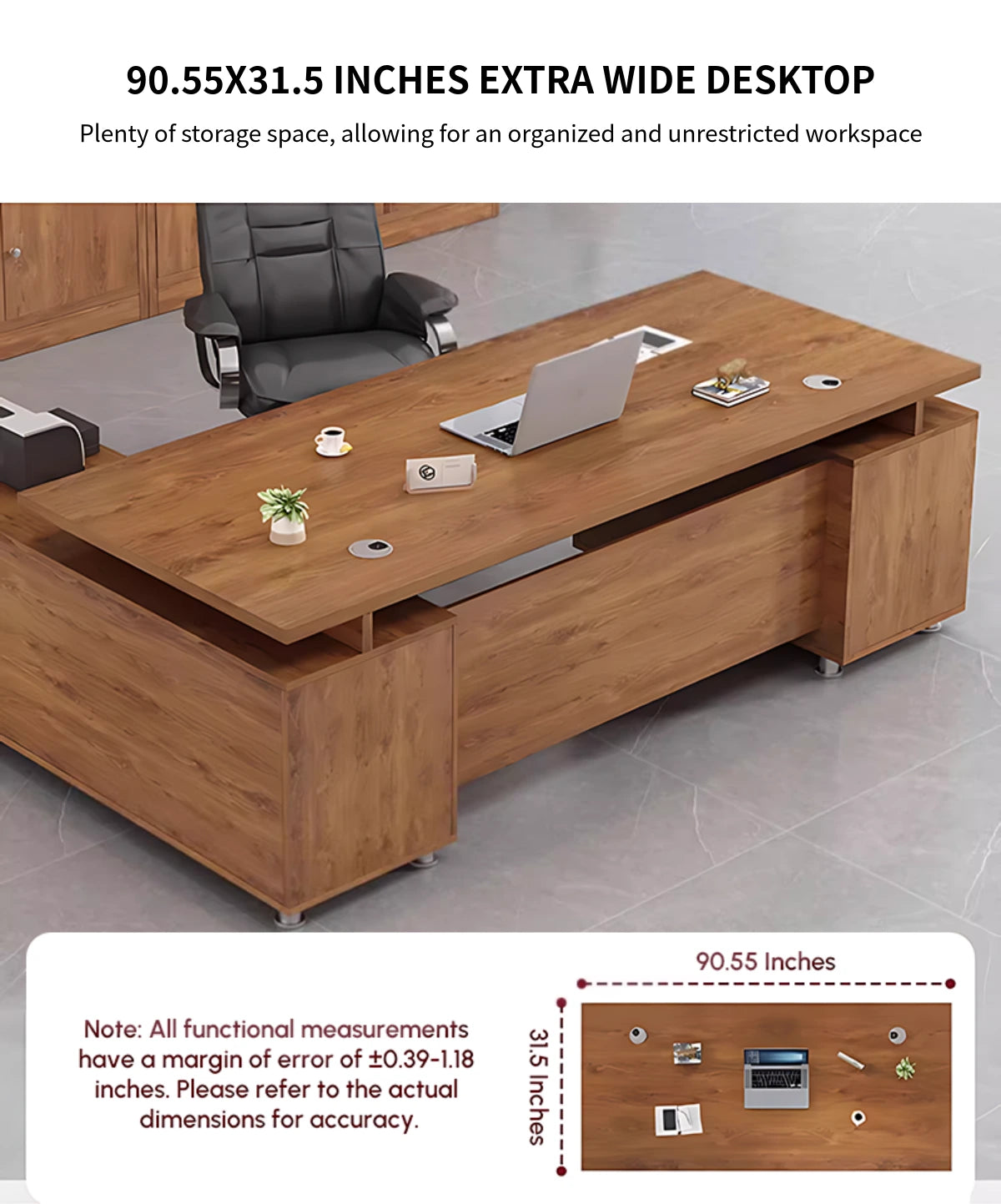 Modern Executive Desk with File Drawers, Privacy Panel & Cable Management for Home Office — Detail image 5