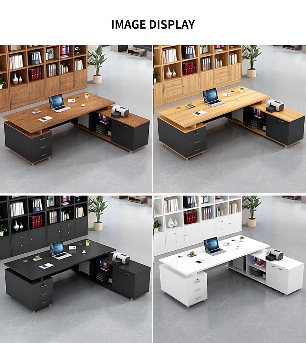 Modern Executive Desk with File Drawers, Privacy Panel & Cable Management for Home Office — Detail image 12