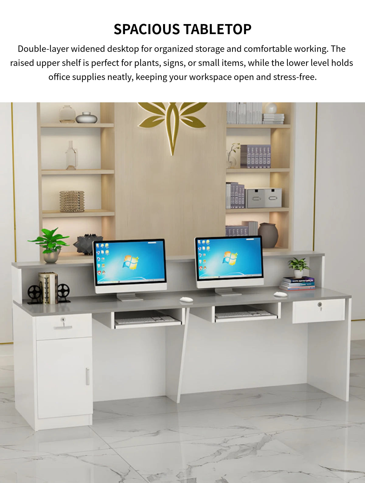 Salon Reception Desk 39-59 in Wide with Keyboard Tray, Lockable & File Drawers for Salon — Detail image 6