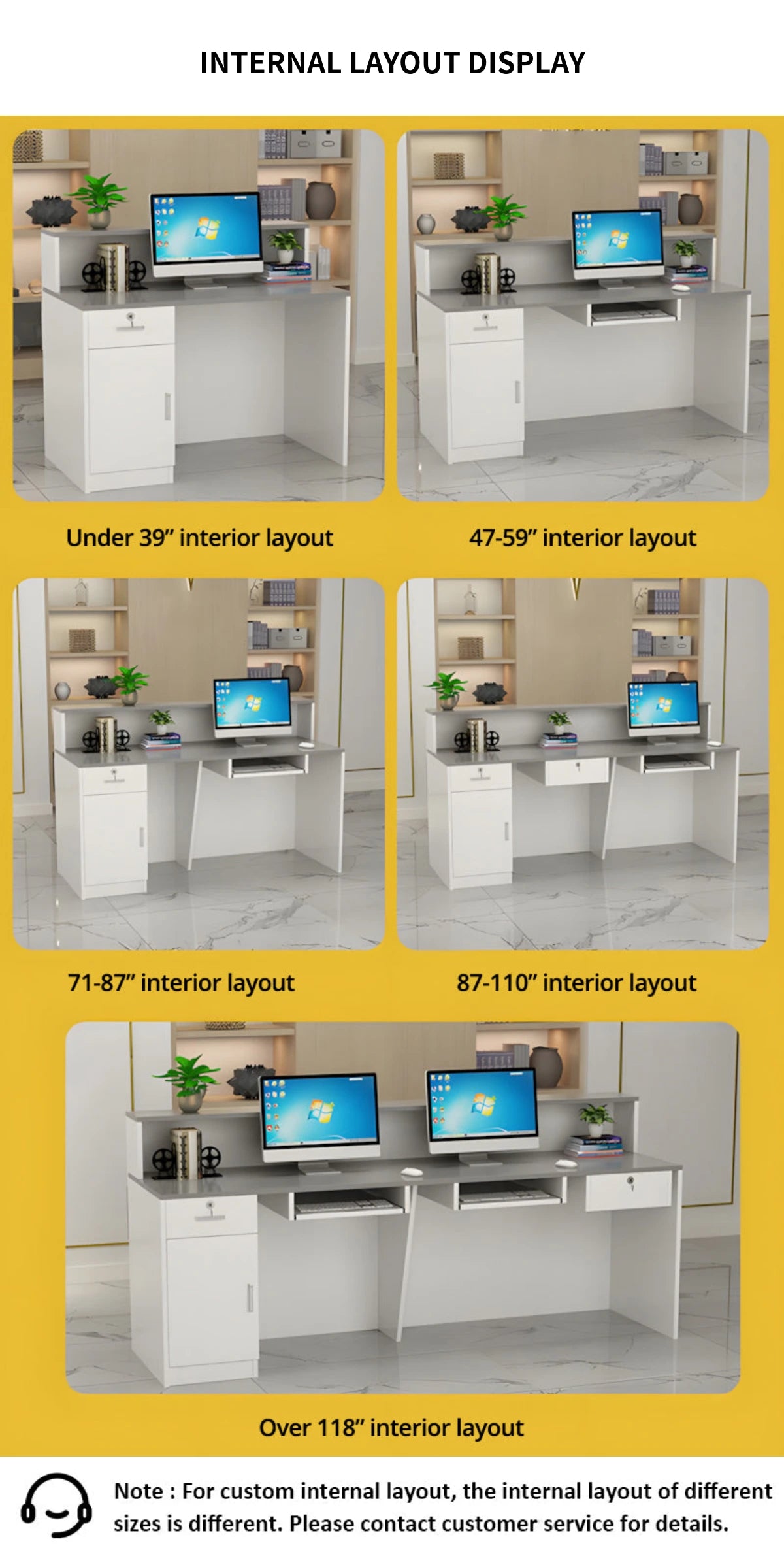 Salon Reception Desk 39-59 in Wide with Keyboard Tray, Lockable & File Drawers for Salon — Detail image 10