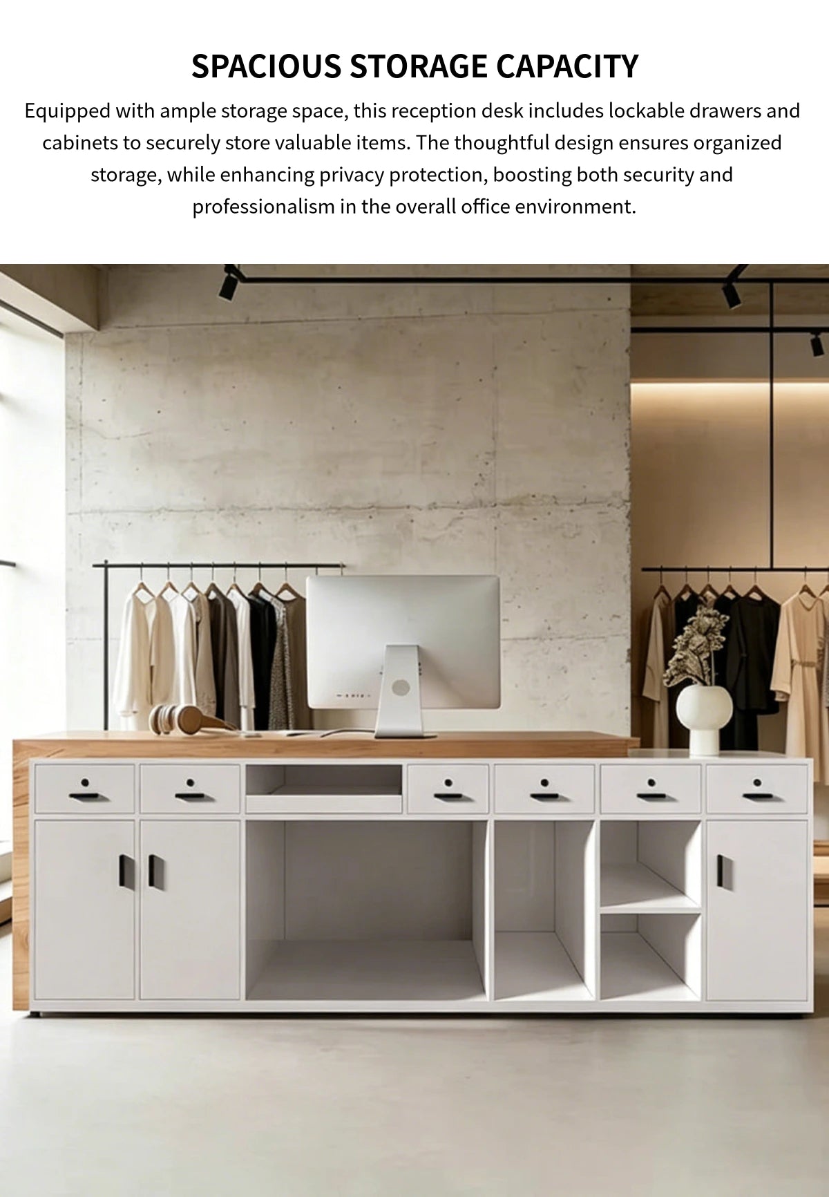 Modern Stylish Dual-tone Reception Desk with Ample Storage for Offices & Retail Spaces JDT-2357 — Detail image 5