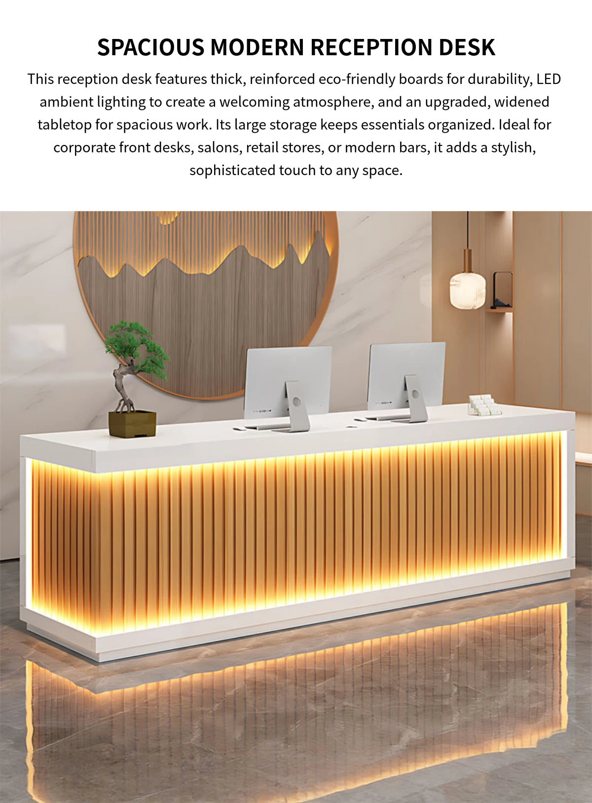 Salon Reception Desk 47-157 in Wide with LED Lighting & Lockable for Salon — Detail image 1