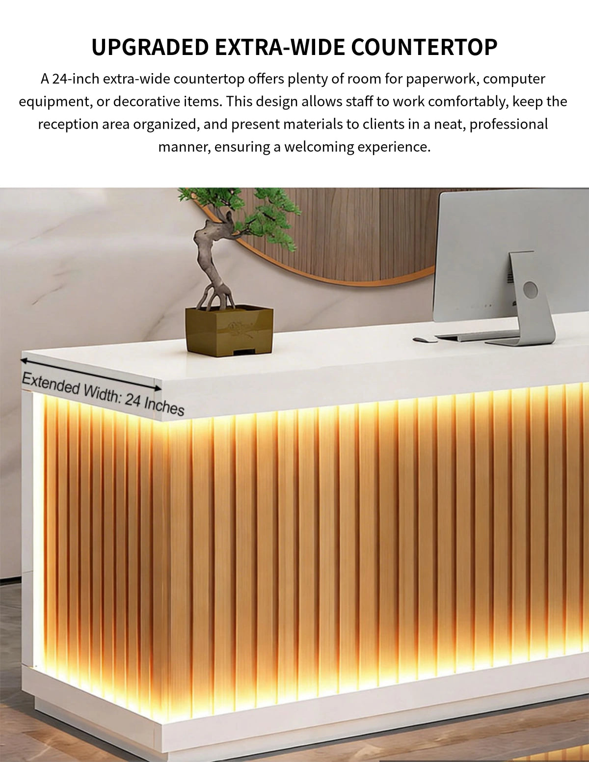 Salon Reception Desk 47-157 in Wide with LED Lighting & Lockable for Salon — Detail image 4