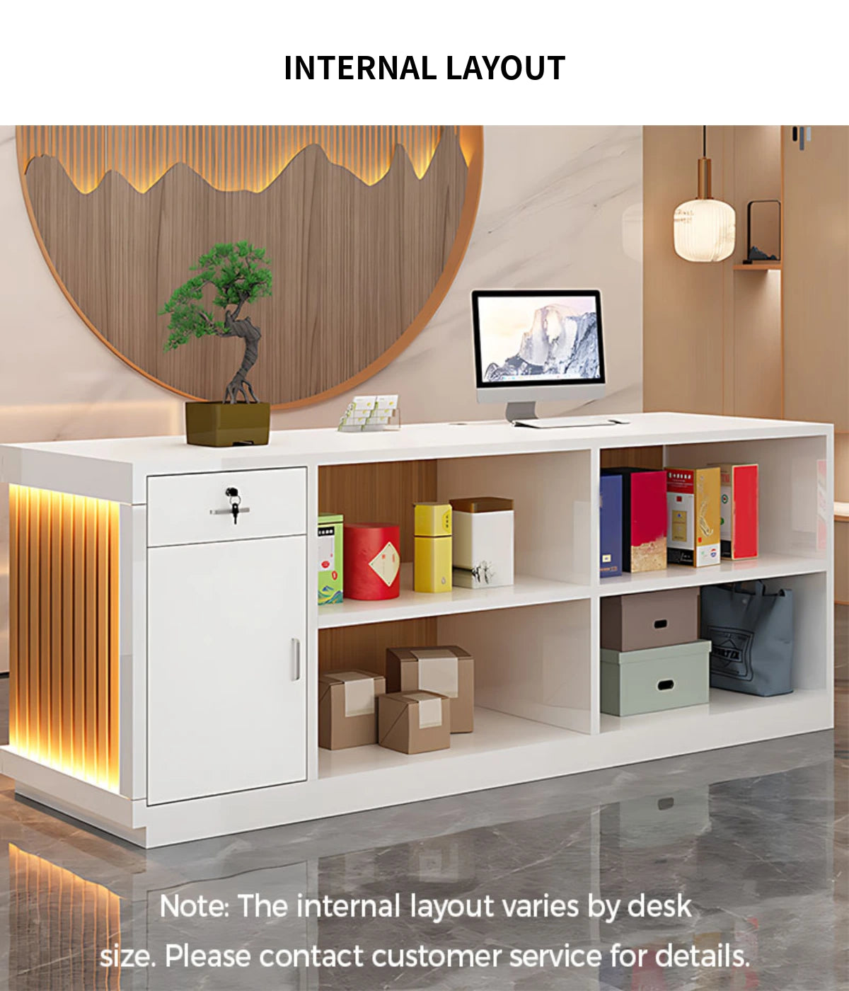 Salon Reception Desk 47-157 in Wide with LED Lighting & Lockable for Salon — Detail image 7
