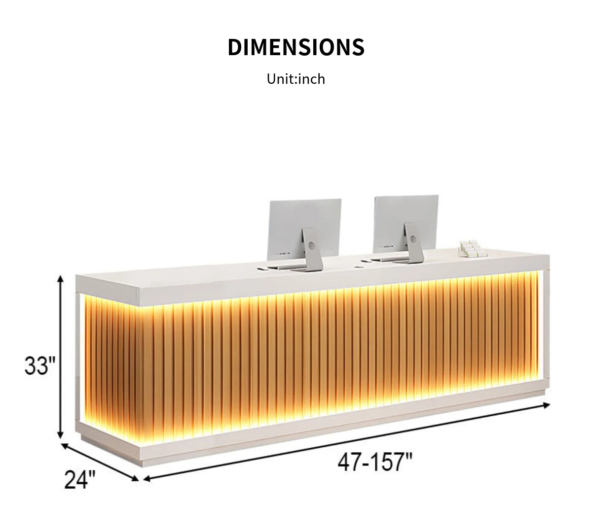 Salon Reception Desk 47-157 in Wide with LED Lighting & Lockable for Salon — Detail image 10