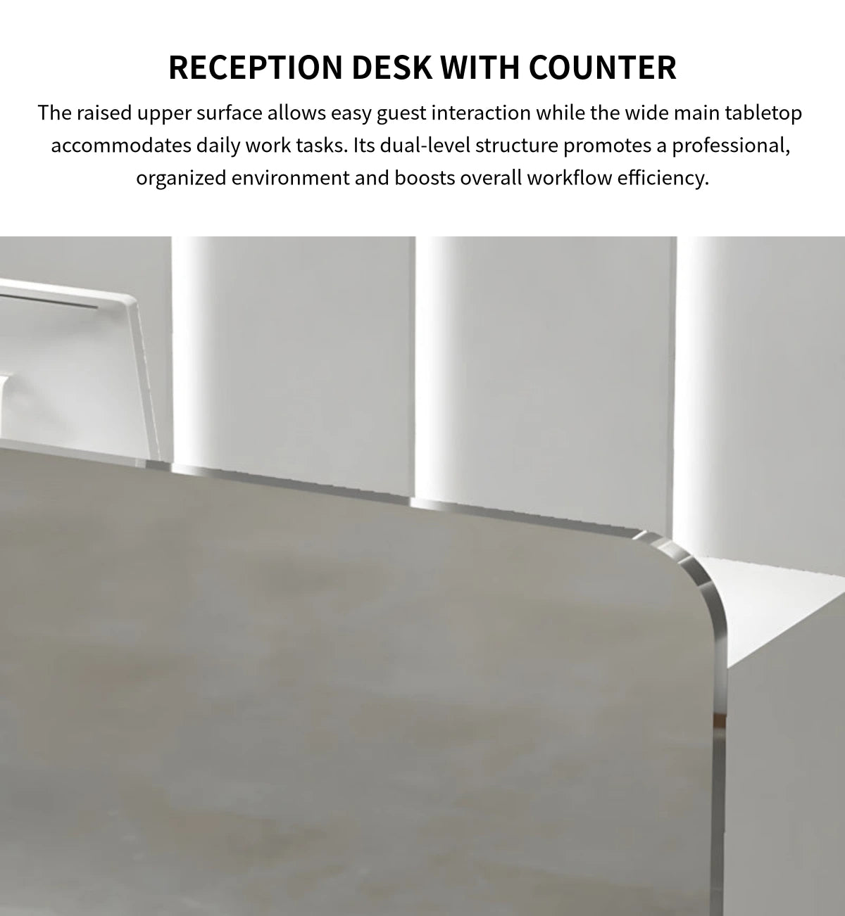 Salon Reception Desk 39-71 in Wide with Keyboard Tray, Stainless Steel & Lockable — Detail image 3