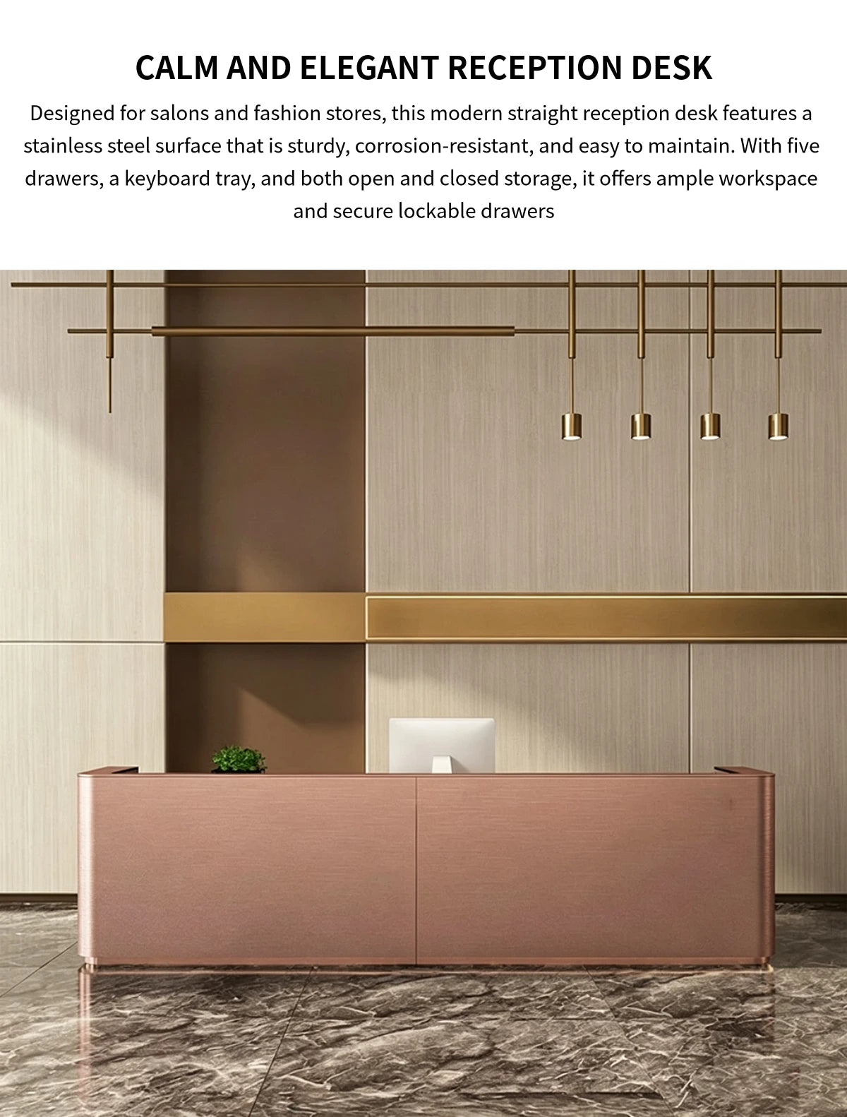 Salon Reception Desk 31-142 in Wide with Keyboard Tray, File Drawers & Lockable for Salon — Detail image 1