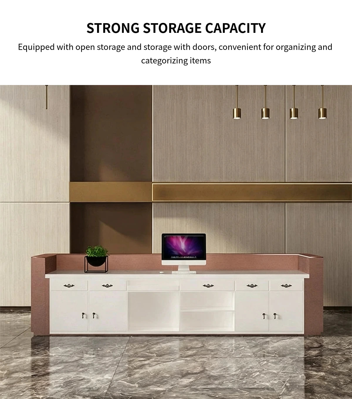 Salon Reception Desk 31-142 in Wide with Keyboard Tray, File Drawers & Lockable for Salon — Detail image 3