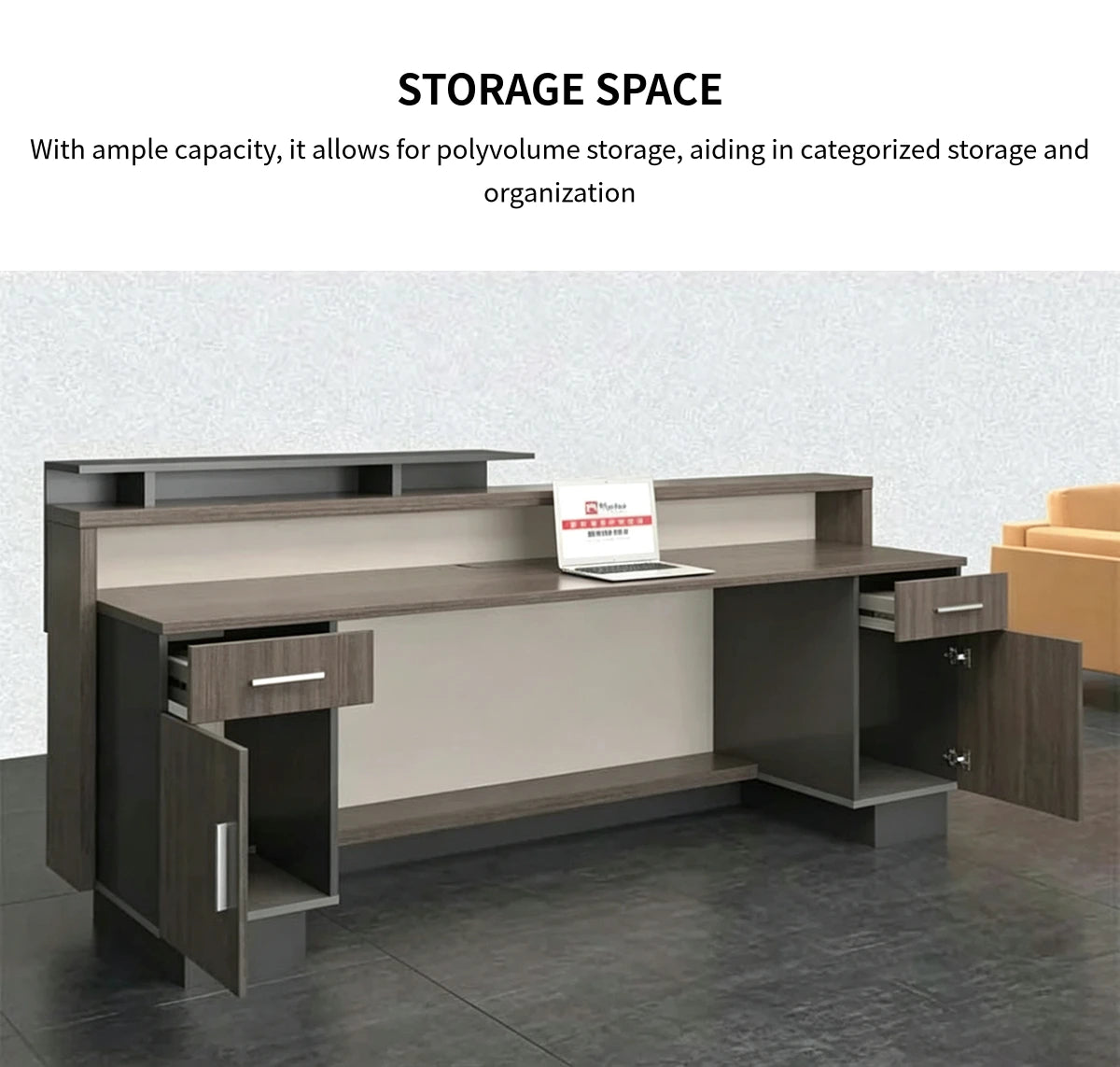 Rectangular Reception Desk with Lumbar Support & Transaction Counter for Office Lobby — Detail image 3