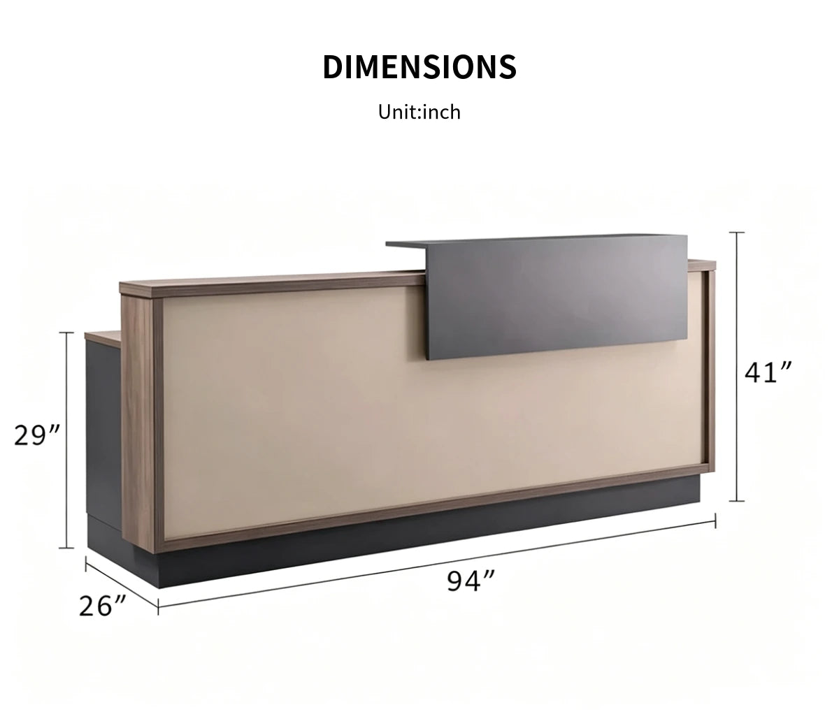 Rectangular Reception Desk with Lumbar Support & Transaction Counter for Office Lobby — Detail image 8