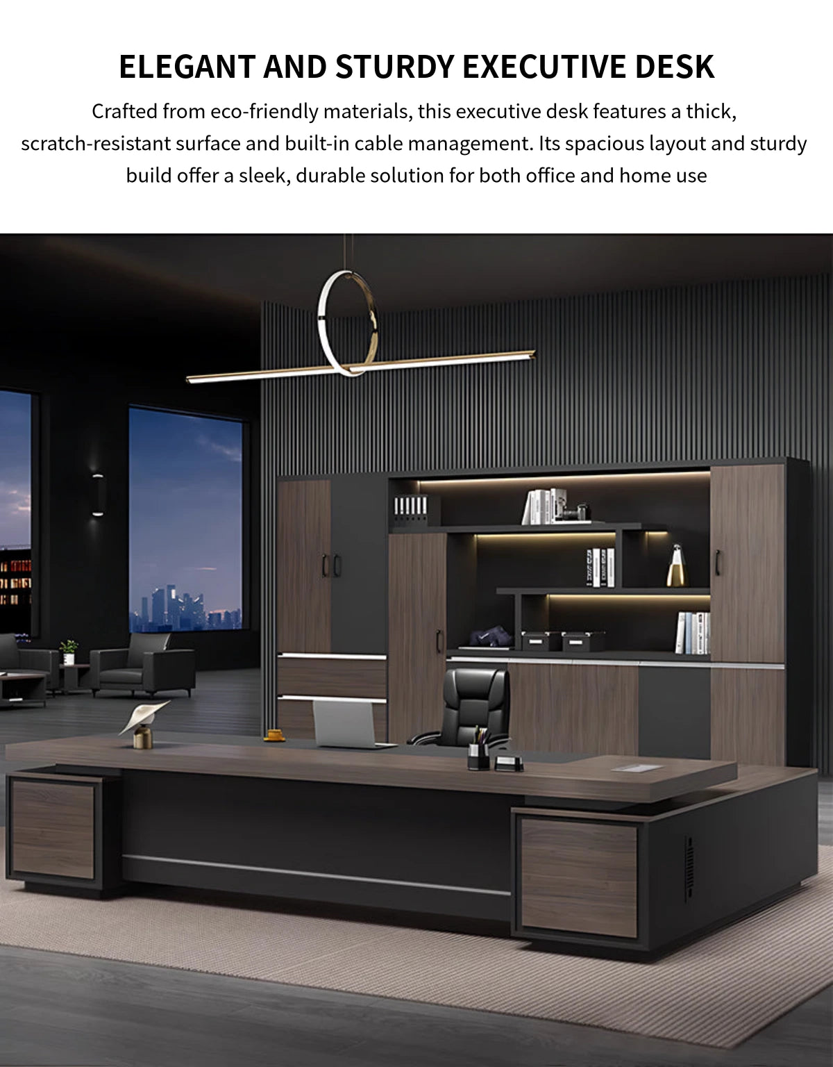 Modern Executive Desk 21-126 in Wide with Cable Management & Lockable for Home Office — Detail image 1