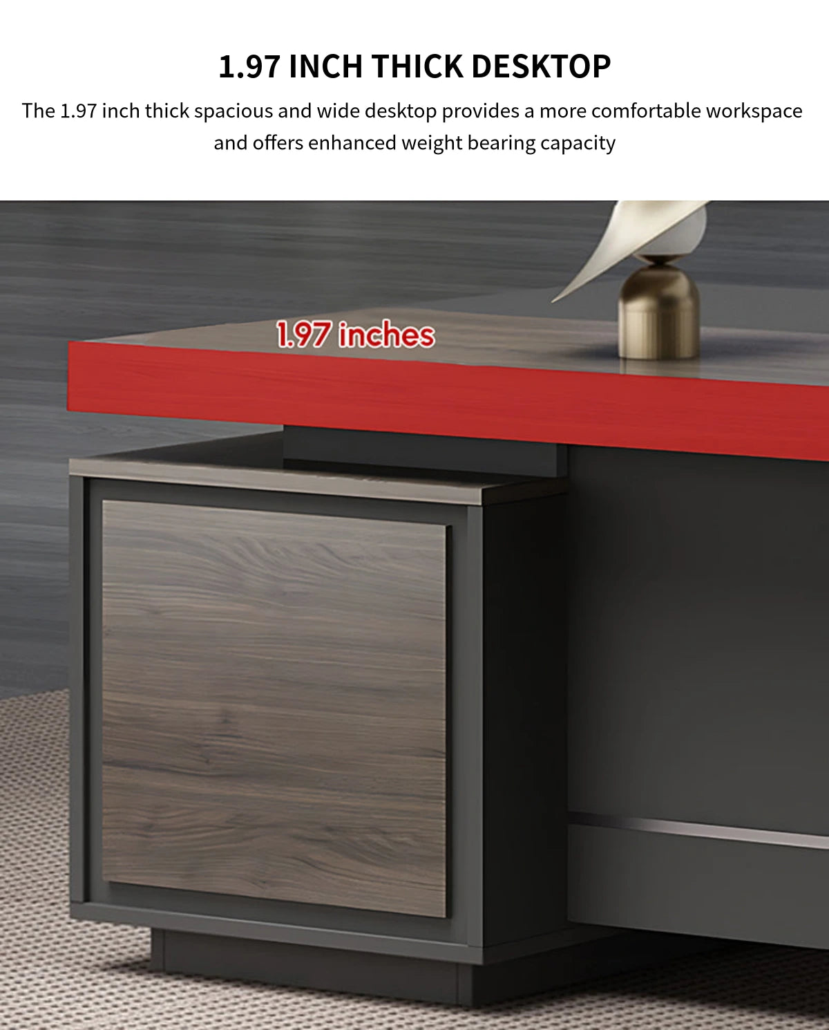 Modern Executive Desk 21-126 in Wide with Cable Management & Lockable for Home Office — Detail image 3