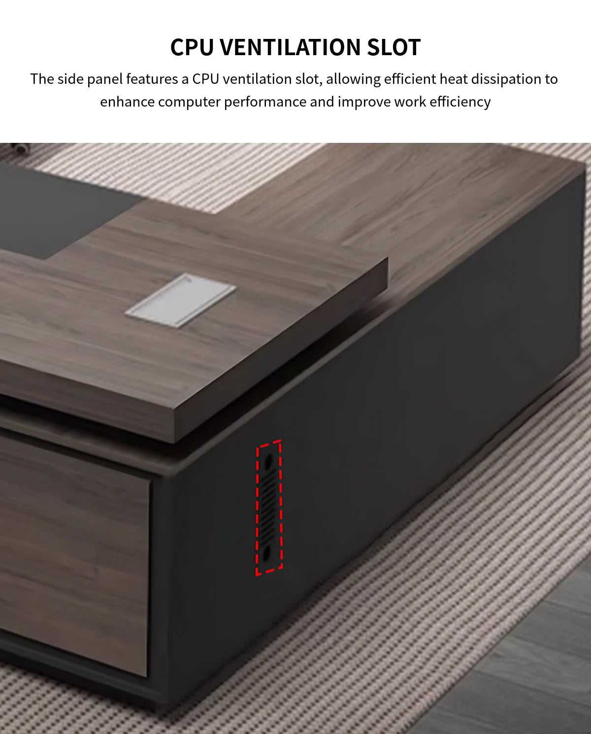 Modern Executive Desk 21-126 in Wide with Cable Management & Lockable for Home Office — Detail image 5