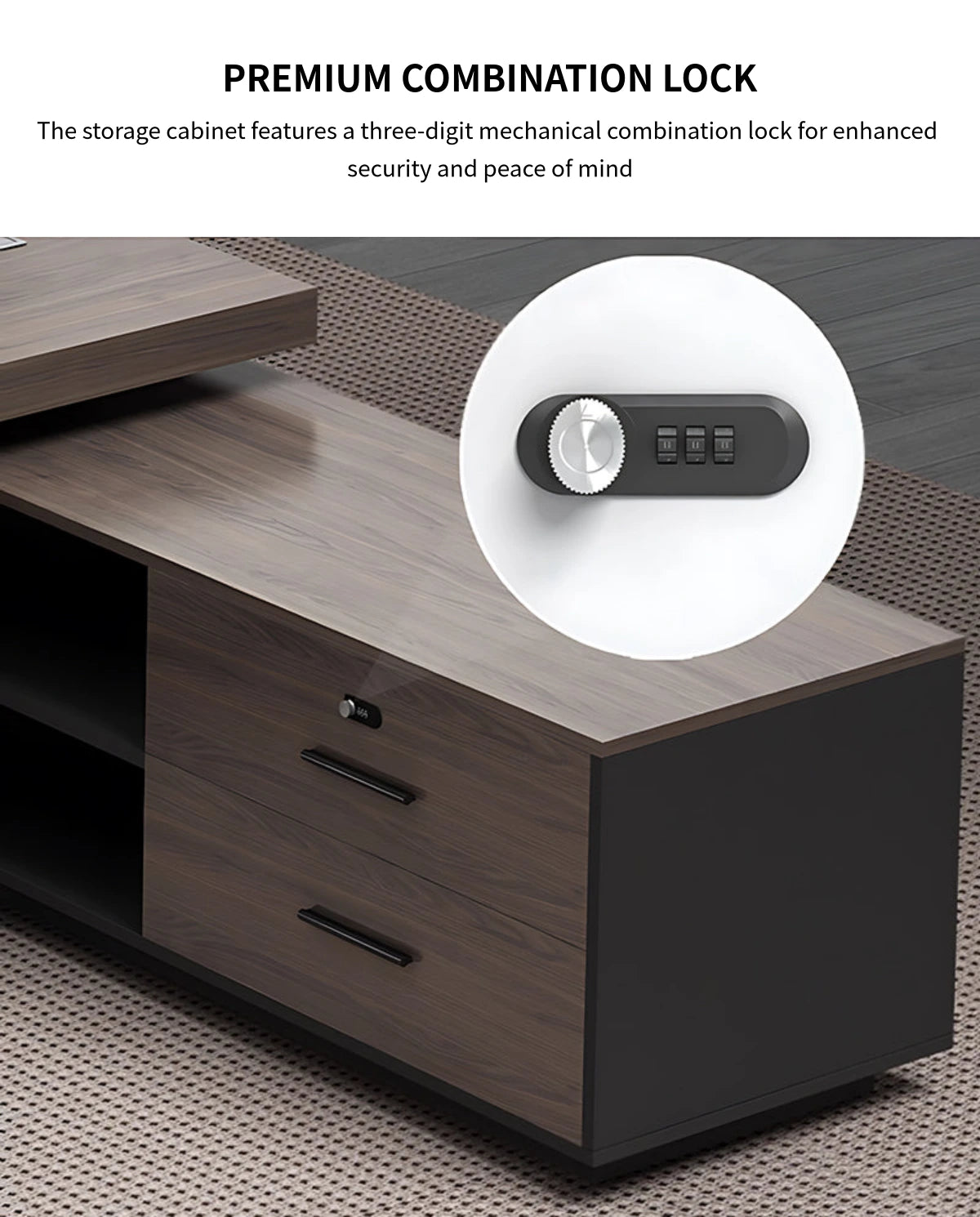 Modern Executive Desk 21-126 in Wide with Cable Management & Lockable for Home Office — Detail image 6