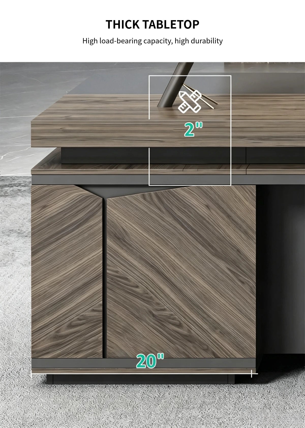 Modern Executive Desk 63-126 in Wide with Lockable & Lumbar Support for Home Office — Detail image 3