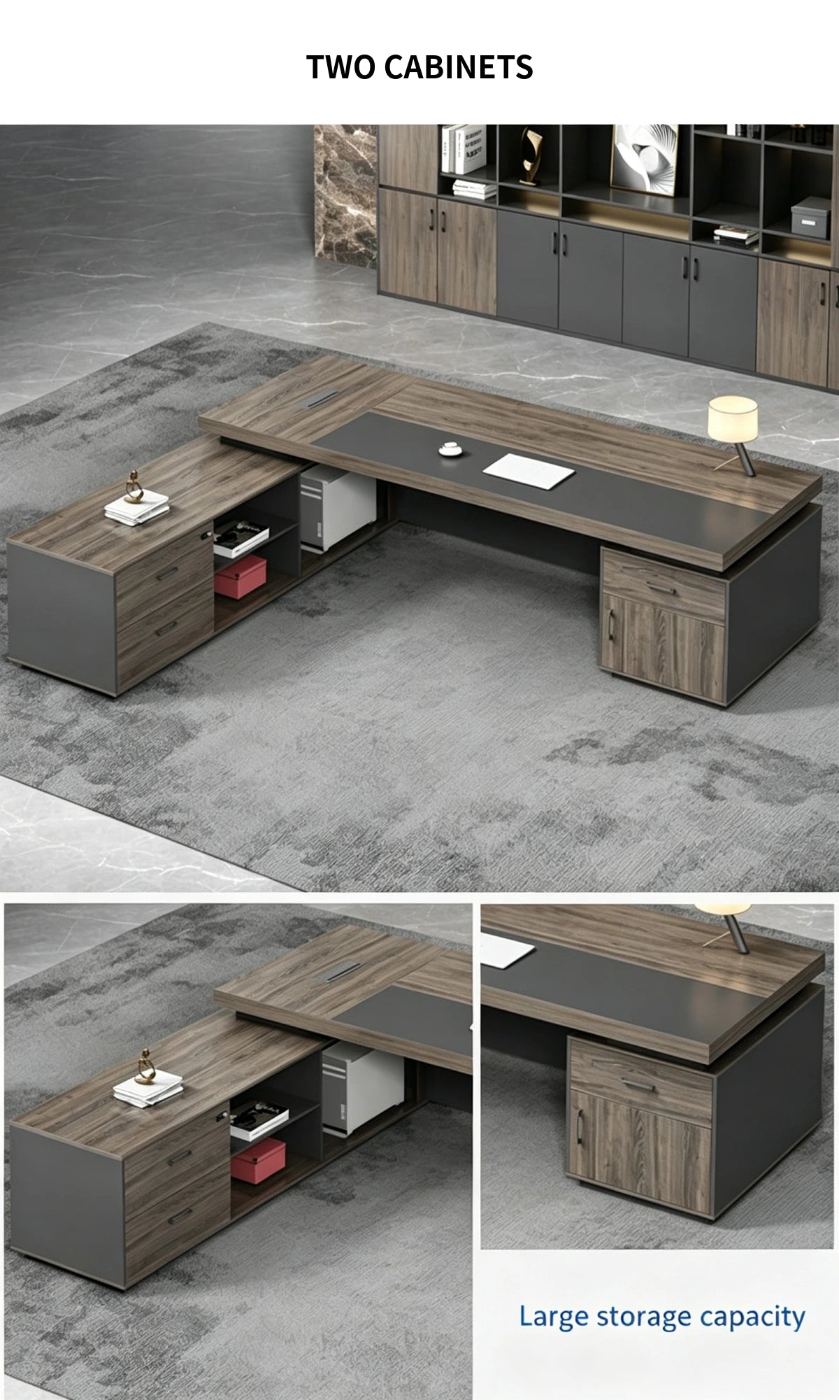 Modern Executive Desk 63-126 in Wide with Lockable & Lumbar Support for Home Office — Detail image 5