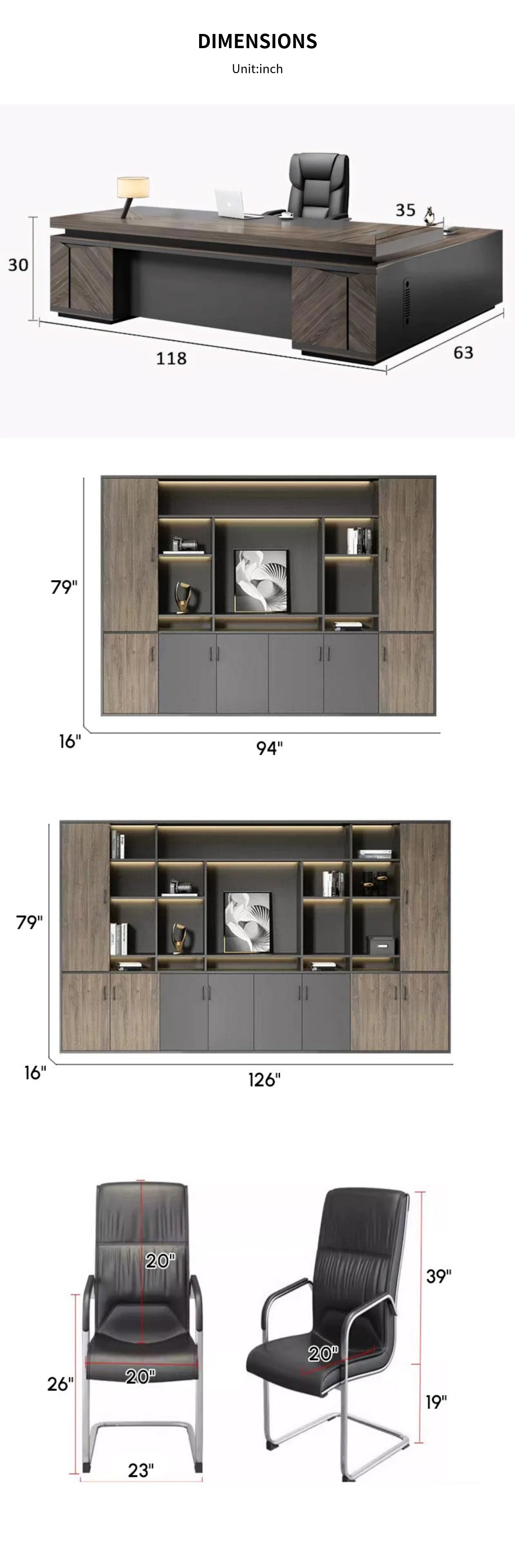 Modern Executive Desk 63-126 in Wide with Lockable & Lumbar Support for Home Office — Detail image 10