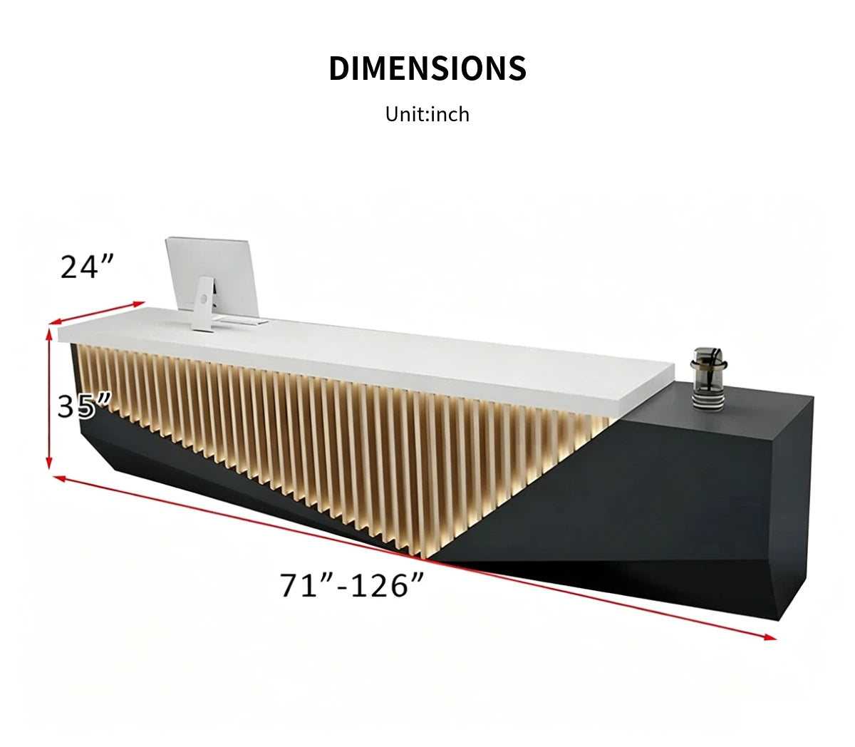 Salon Reception Desk 63-157 in Wide with Lockable, Fluted Front & LED Lighting for Salon — Detail image 8