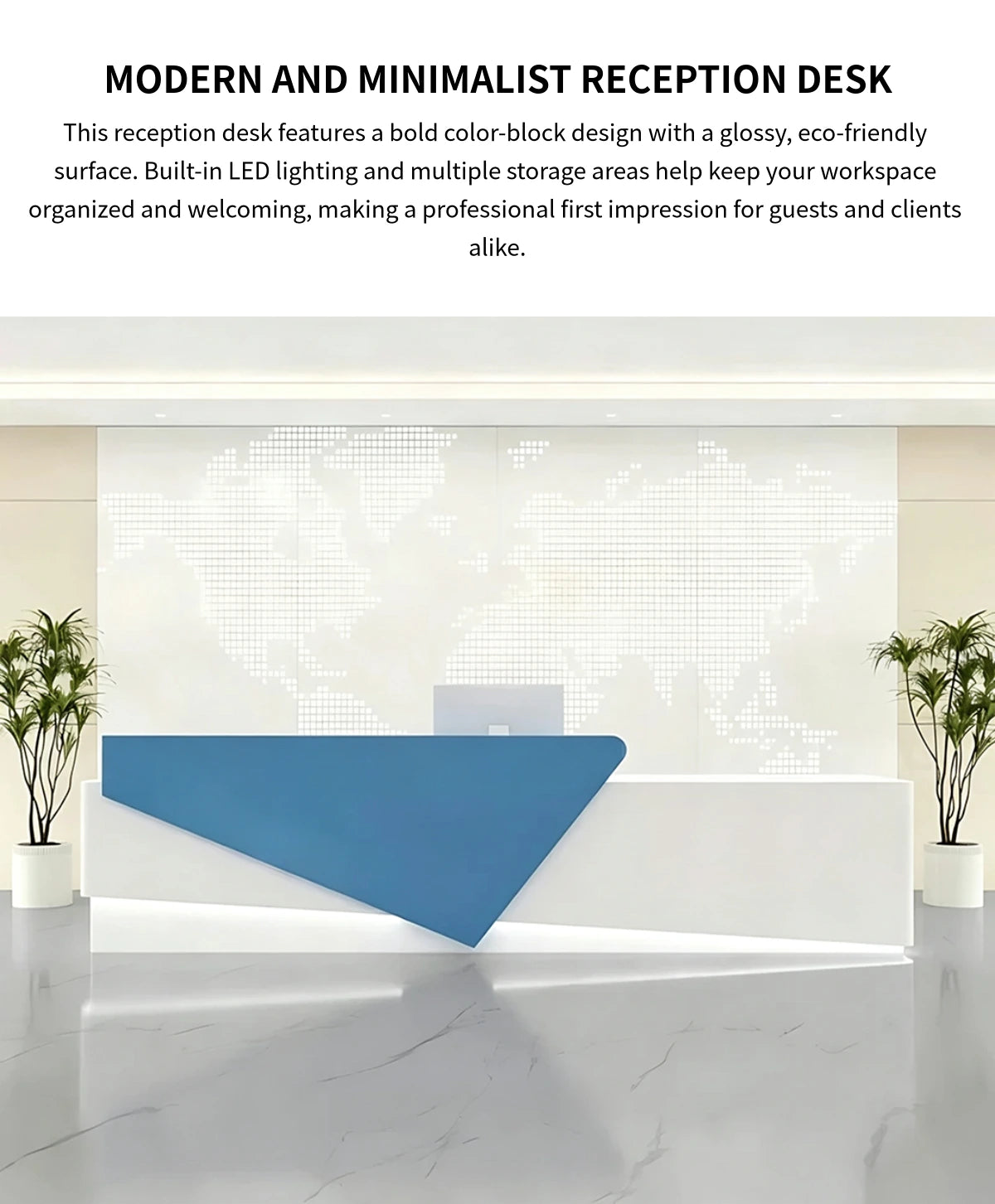 Modern Reception Desk with Dual-Tone, File Drawers & LED Lighting for Hotel Lobby — Detail image 1