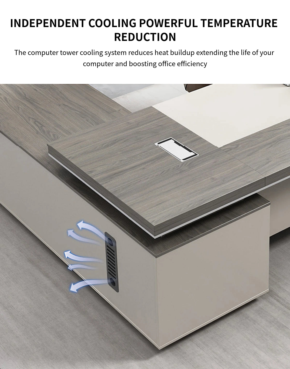 Modern Executive Desk with Solid Wood, Cable Management & Side Storage for Home Office — Detail image 6