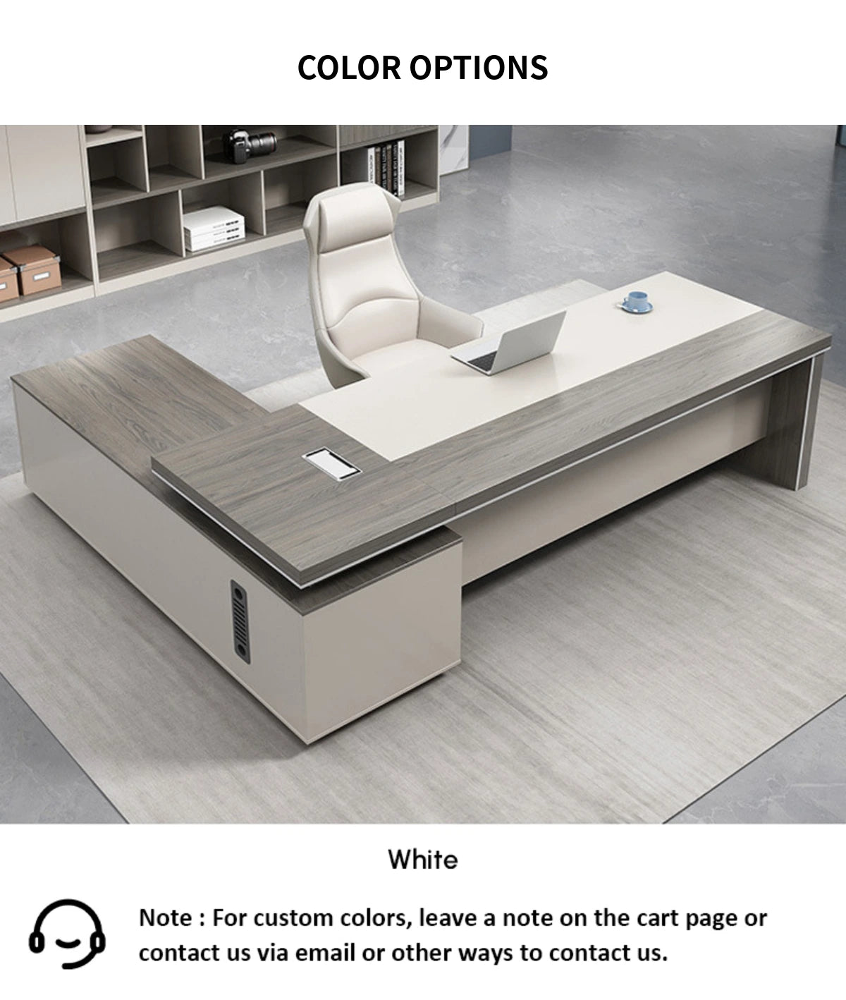 Modern Executive Desk with Solid Wood, Cable Management & Side Storage for Home Office — Detail image 10