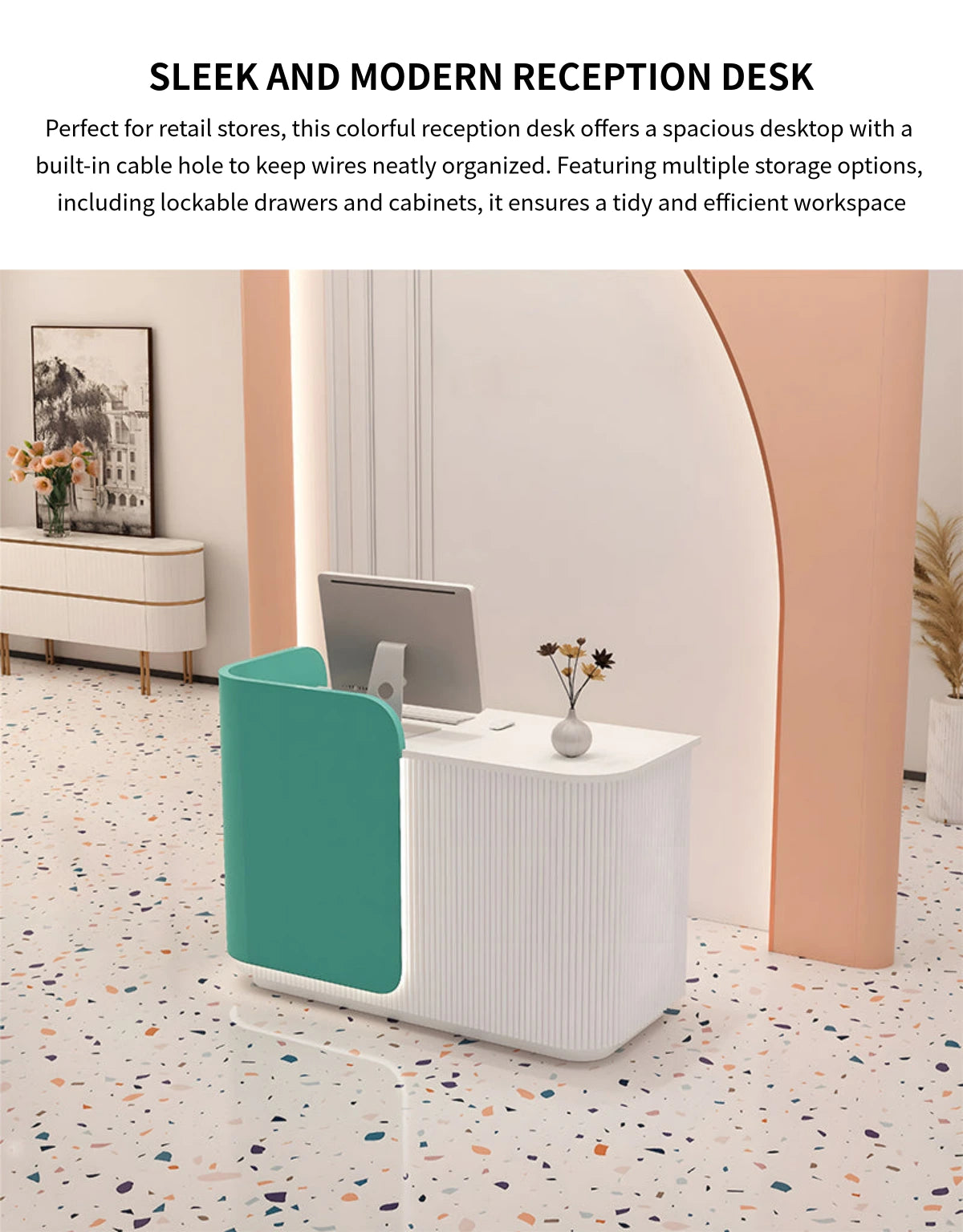 Retail Reception Desk 31-110 in Wide with Dual-Tone, Lockable & Solid Wood for Retail — Detail image 1