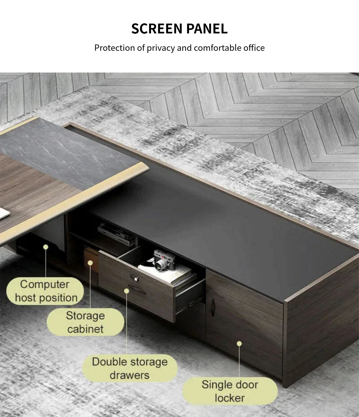 Modern Executive Desk with Cable Management, LED Lighting & Lockable for Home Office — Detail image 5