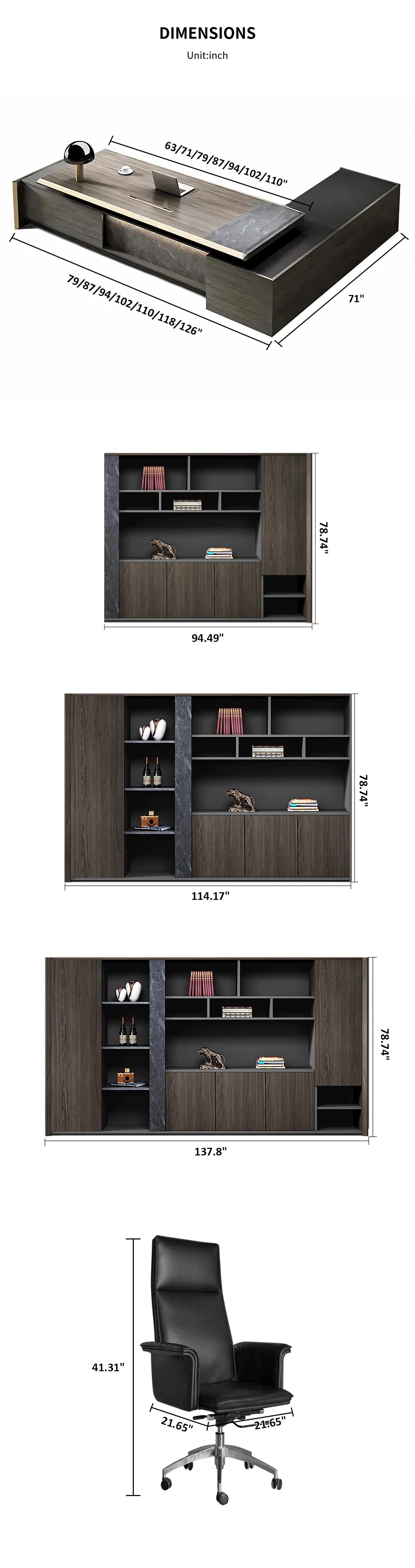 Modern Executive Desk with Cable Management, LED Lighting & Lockable for Home Office — Detail image 9
