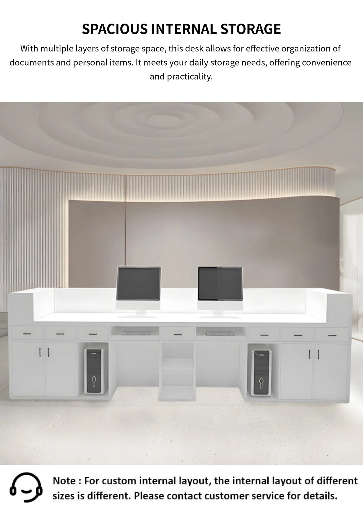 Curved Reception Desk 71-134 in Wide with Keyboard Tray, Lockable & File Drawers for Salon — Detail image 8
