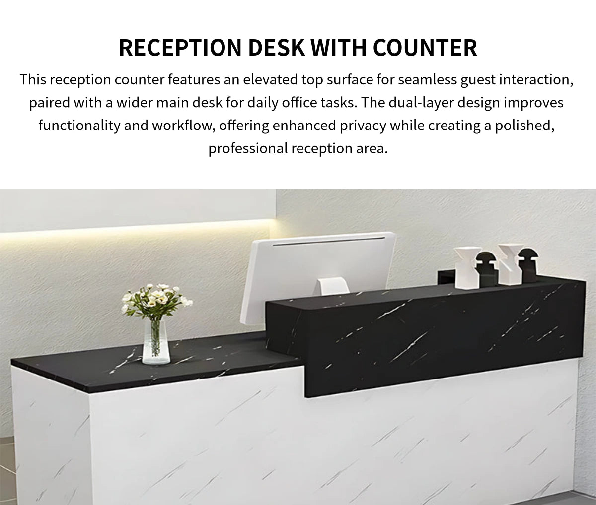 Salon Reception Desk 39-157 in Wide with Keyboard Tray, Lockable & File Drawers for Salon — Detail image 3