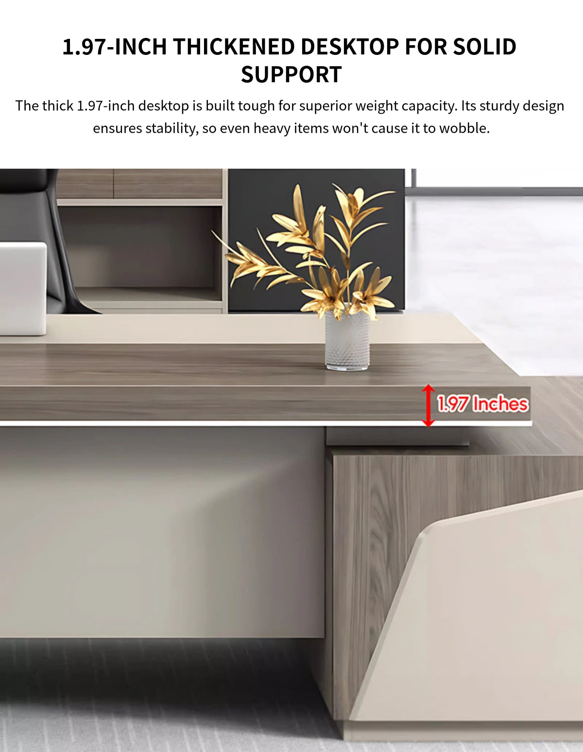 Modern Executive Desk with File Drawers, Side Storage & Lockable for Home Office — Detail image 3