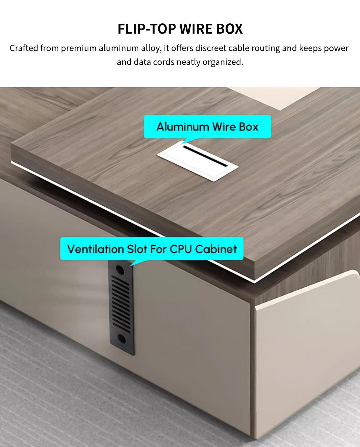Modern Executive Desk with File Drawers, Side Storage & Lockable for Home Office — Detail image 4