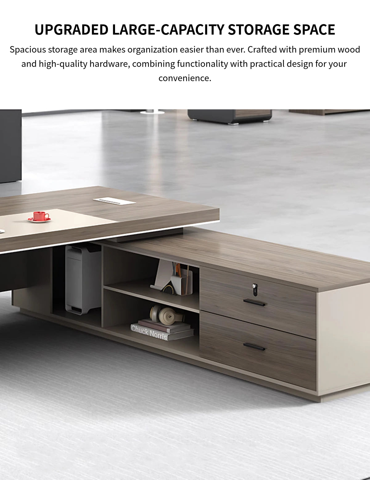 Modern Executive Desk with File Drawers, Side Storage & Lockable for Home Office — Detail image 9