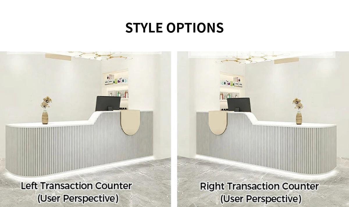 Curved Reception Desk 55-134 in Wide with File Drawers, Fluted Front & LED Lighting — Detail image 12