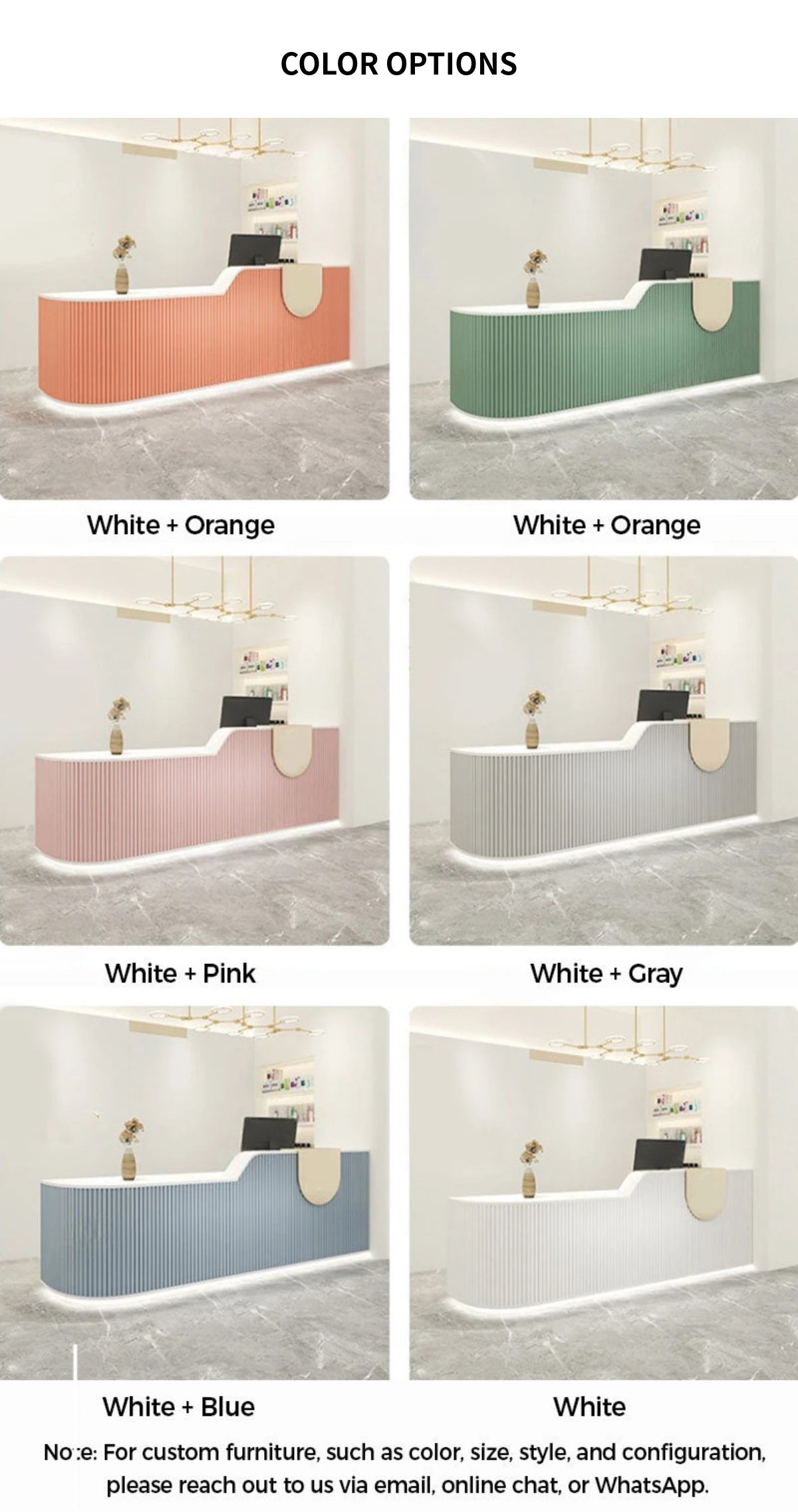 Curved Reception Desk 55-134 in Wide with File Drawers, Fluted Front & LED Lighting — Detail image 13