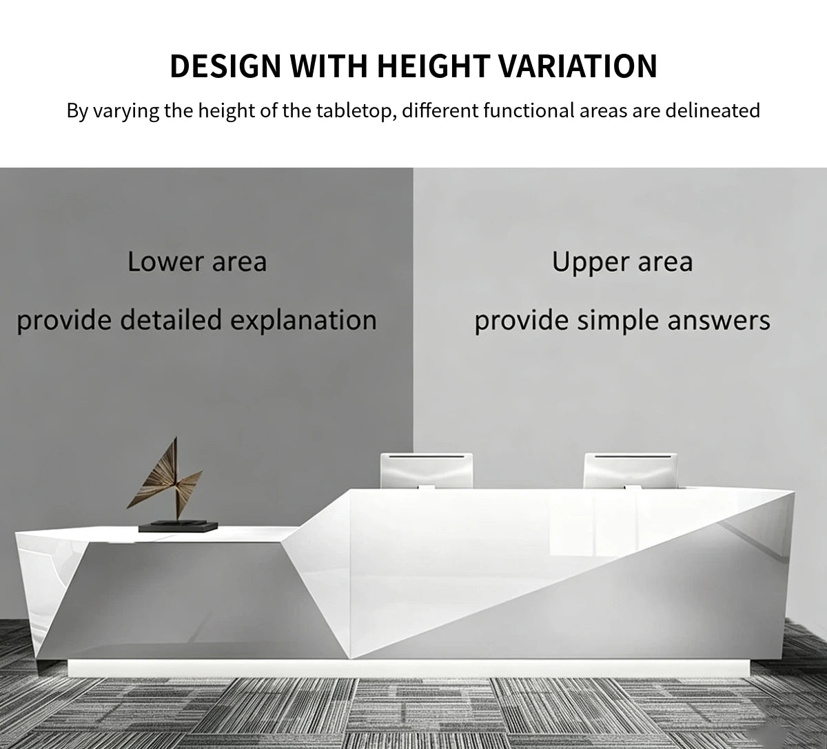 Modern Reception Desk with File Drawers, LED Lighting & Lumbar Support for Office Lobby — Detail image 2