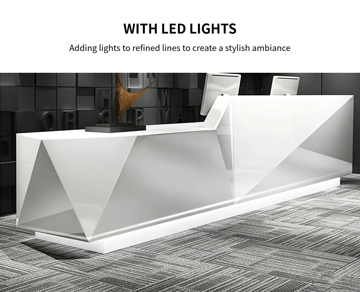 Modern Reception Desk with File Drawers, LED Lighting & Lumbar Support for Office Lobby — Detail image 3