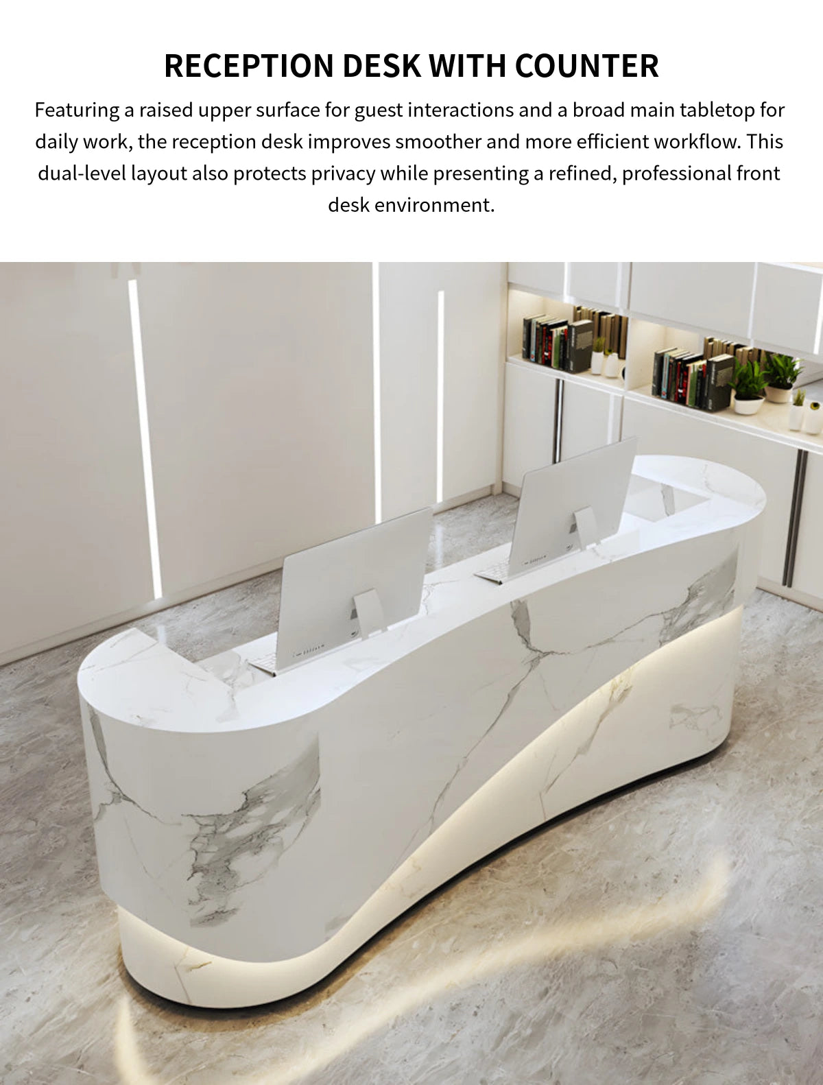 Curved Reception Desk with Dual-Tone, Keyboard Tray & Lockable for Office Lobby — Detail image 2