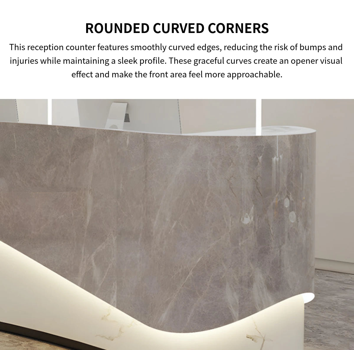 Curved Reception Desk with Dual-Tone, Keyboard Tray & Lockable for Office Lobby — Detail image 3
