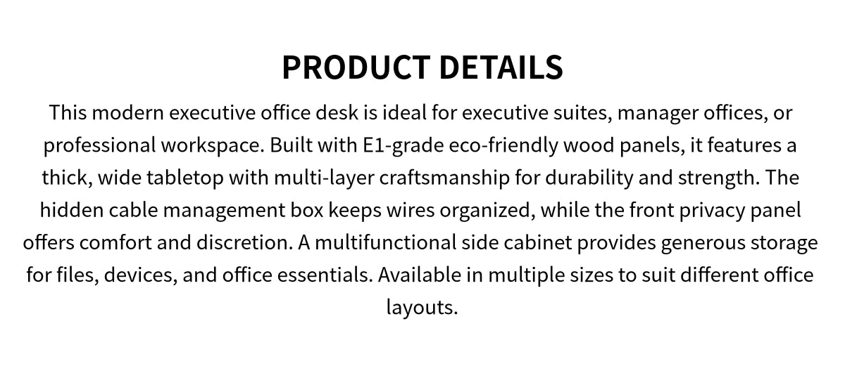 Modern Executive Desk with Solid Wood, Cable Management & Side Storage for Home Office — Detail image 1