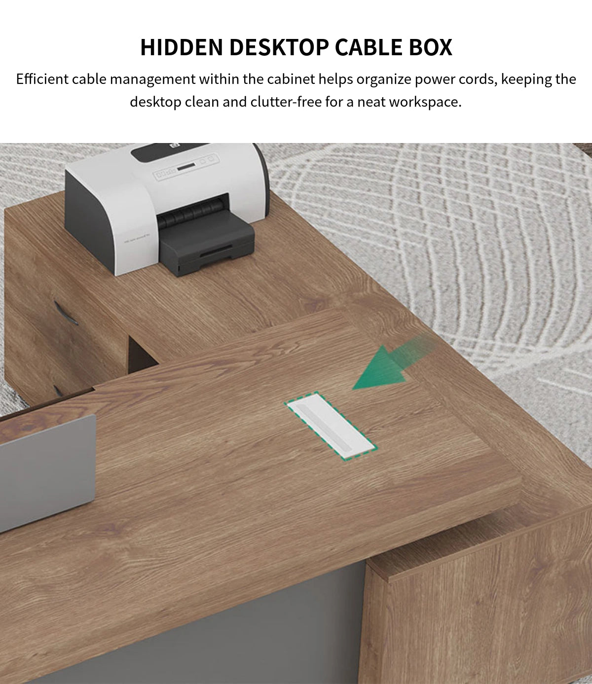 Modern Executive Desk with Solid Wood, Cable Management & Side Storage for Home Office — Detail image 6