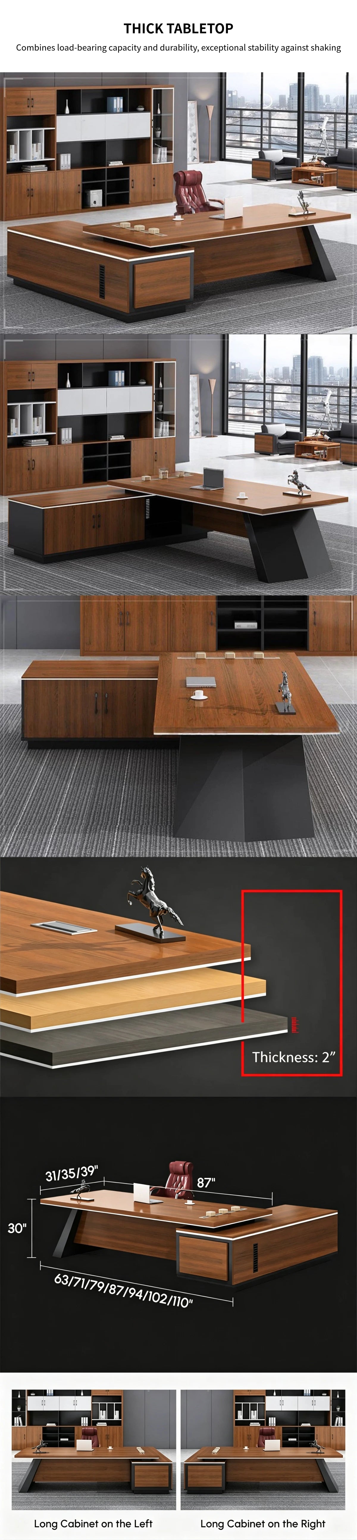 Modern Executive Desk 63-110 in Wide with Lumbar Support for Home Office — Detail image 4