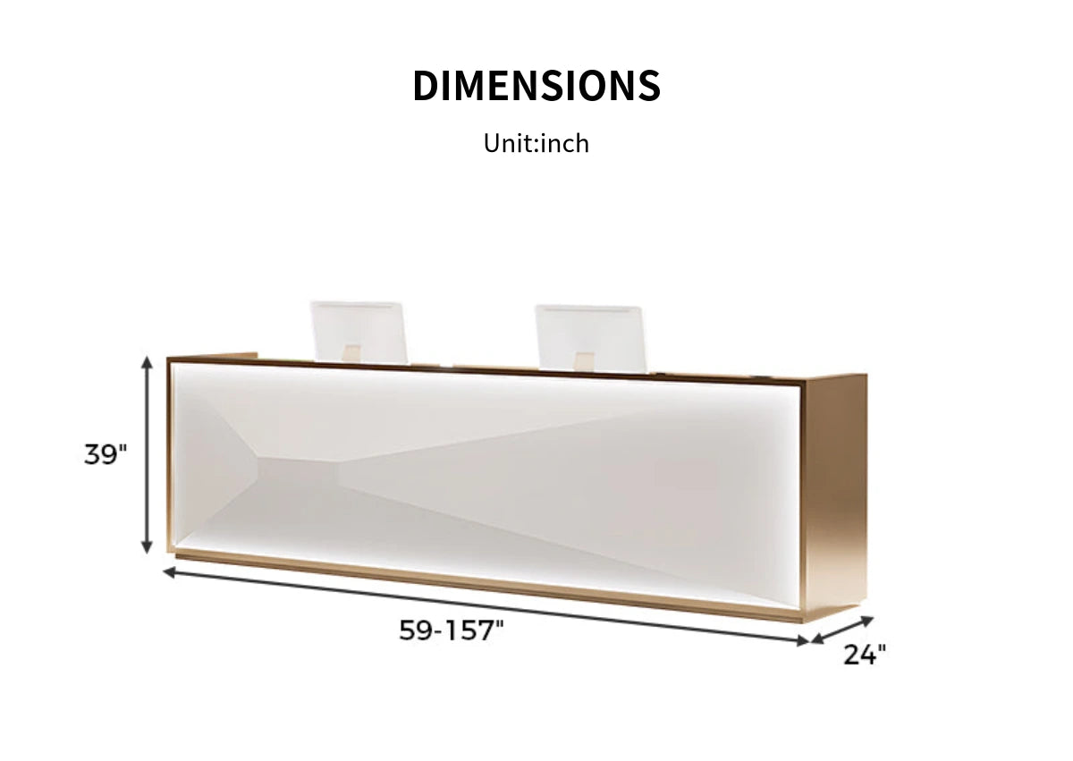 Salon Reception Desk 59-157 in Wide with Stainless Steel, File Drawers & Keyboard Tray — Detail image 11