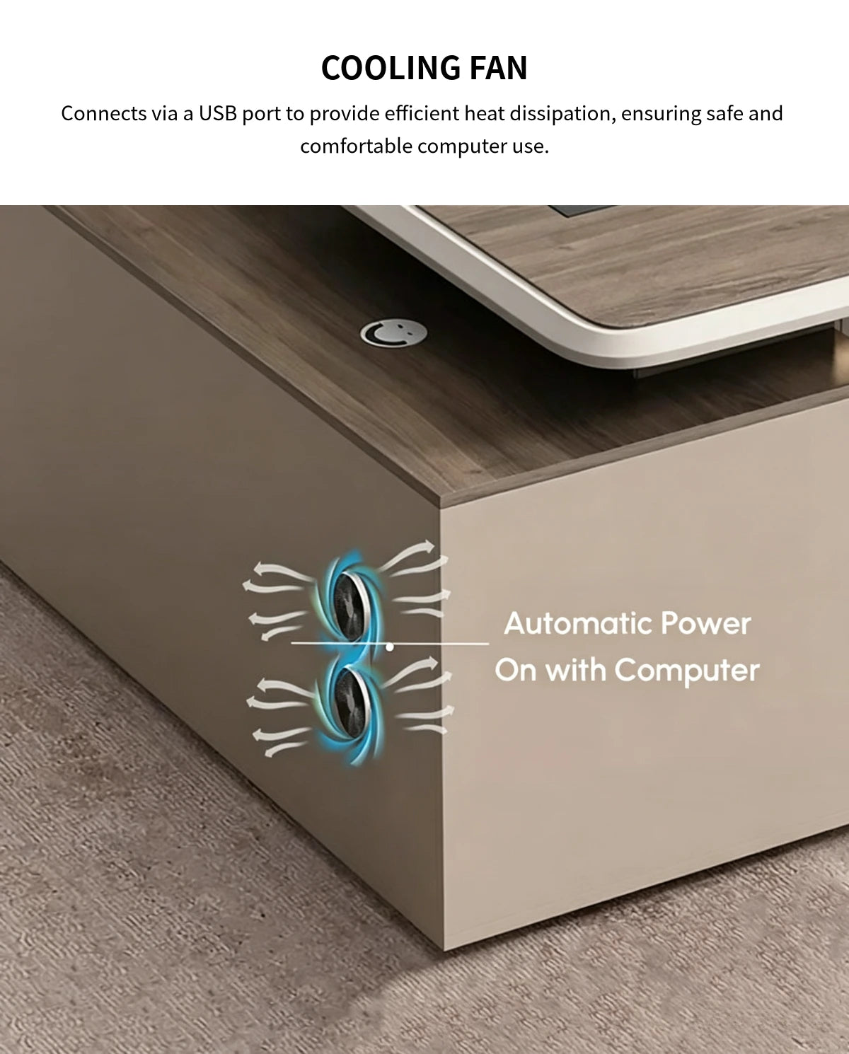 Modern Executive Desk with Built-In Outlets, LED Lighting & Side Storage for Home Office — Detail image 5