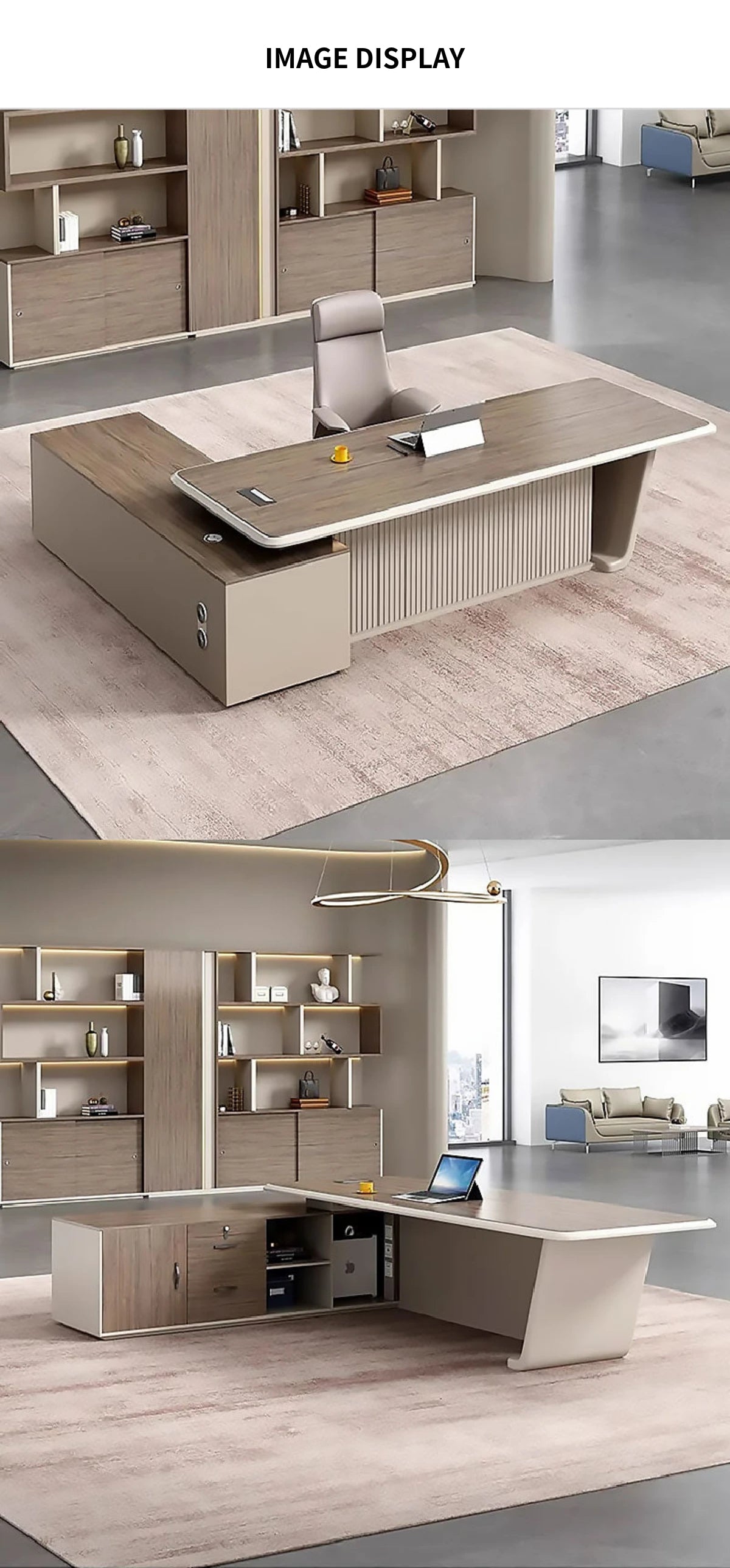 Modern Executive Desk with Built-In Outlets, LED Lighting & Side Storage for Home Office — Detail image 6