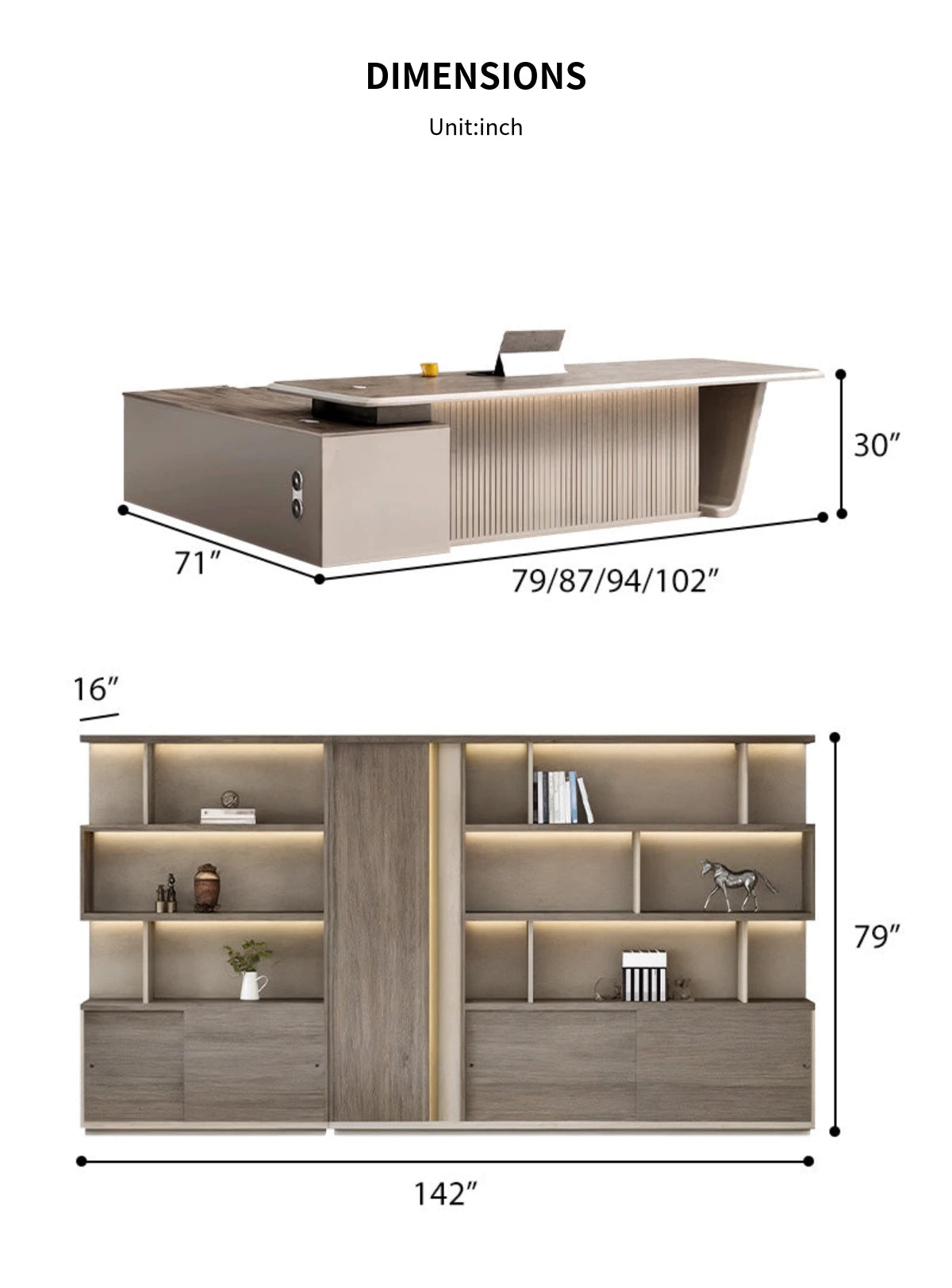 Modern Executive Desk with Built-In Outlets, LED Lighting & Side Storage for Home Office — Detail image 7