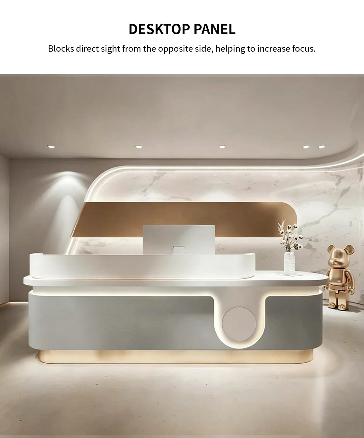 Curved Reception Desk 39-118 in Wide with Marble Top & Lumbar Support for Salon — Detail image 6