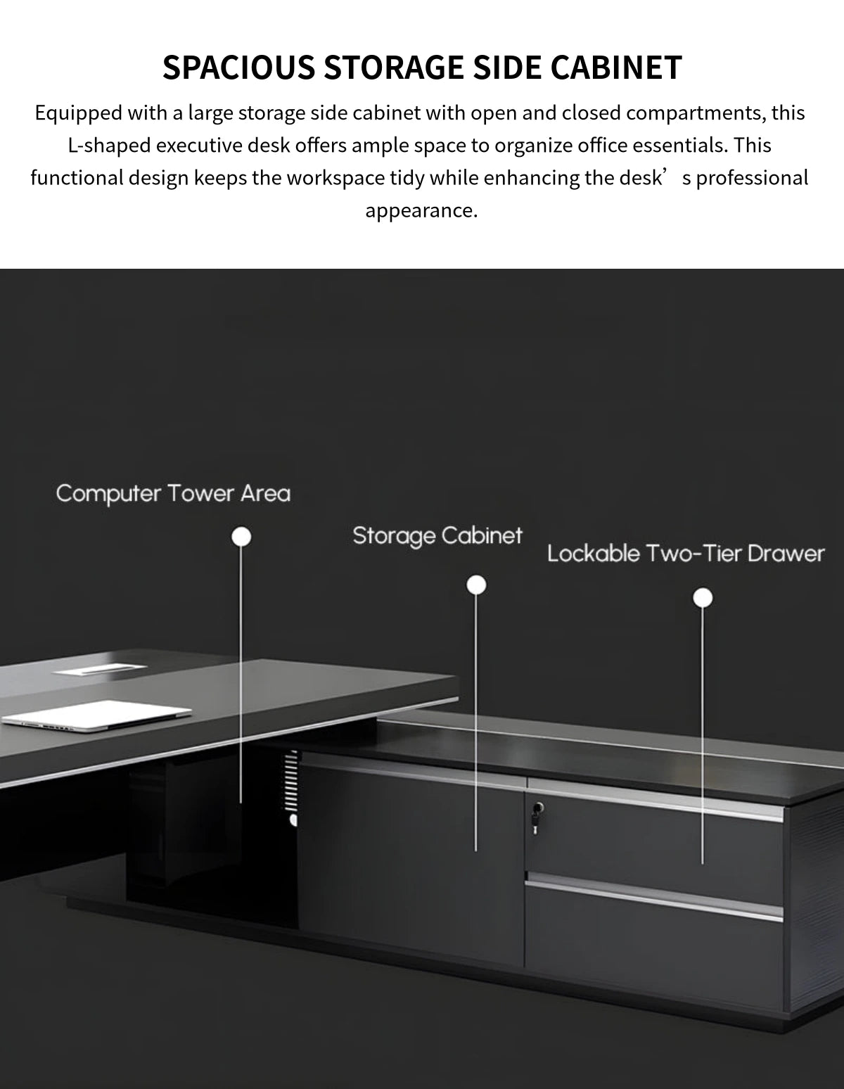 L-Shaped Executive Desk 71-126 in Wide with Side Storage for Home Offi — Detail image 7