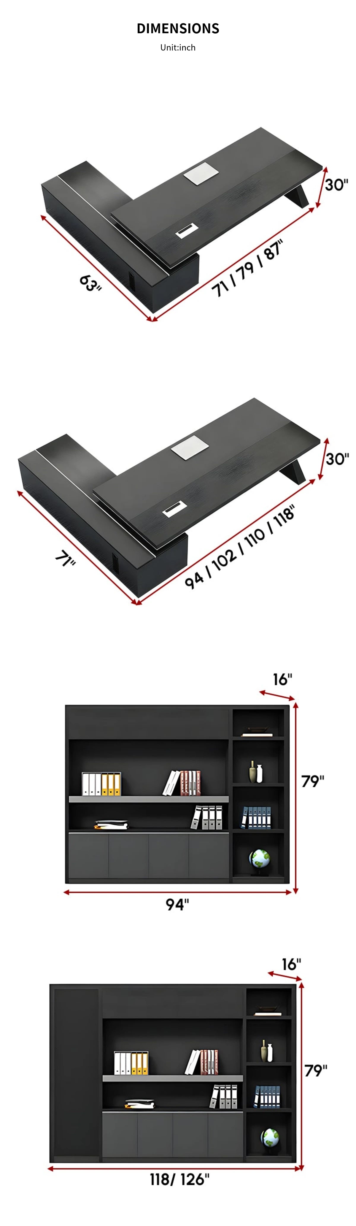 L-Shaped Executive Desk 71-126 in Wide with Side Storage for Home Offi — Detail image 10