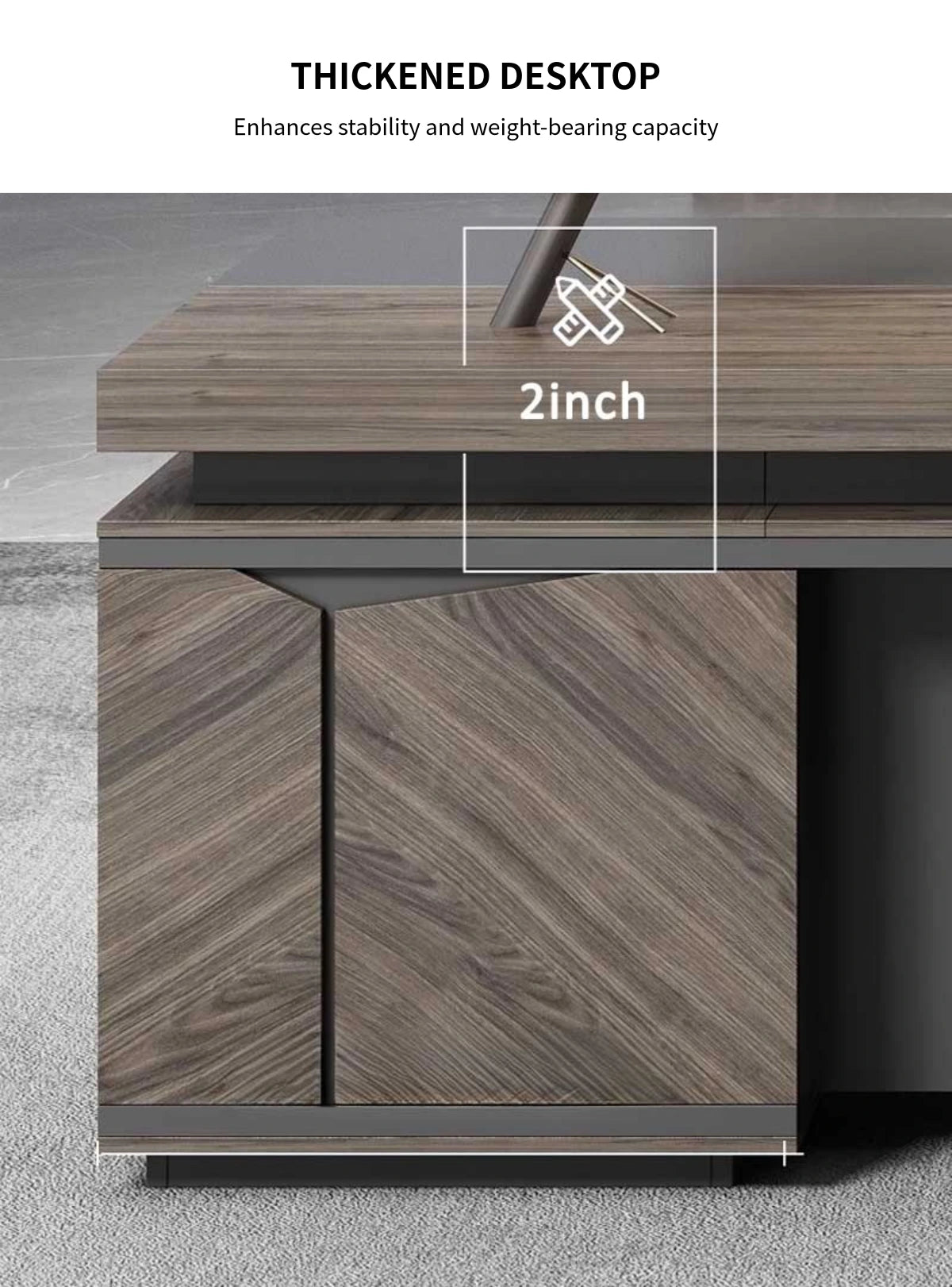L-Shaped Executive Desk 63-126 in Wide with Lockable for Home Office — Detail image 4